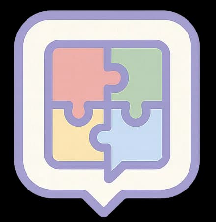 PuzzLing-Logo: vier bunte Puzzleteile in einer Sprechblase